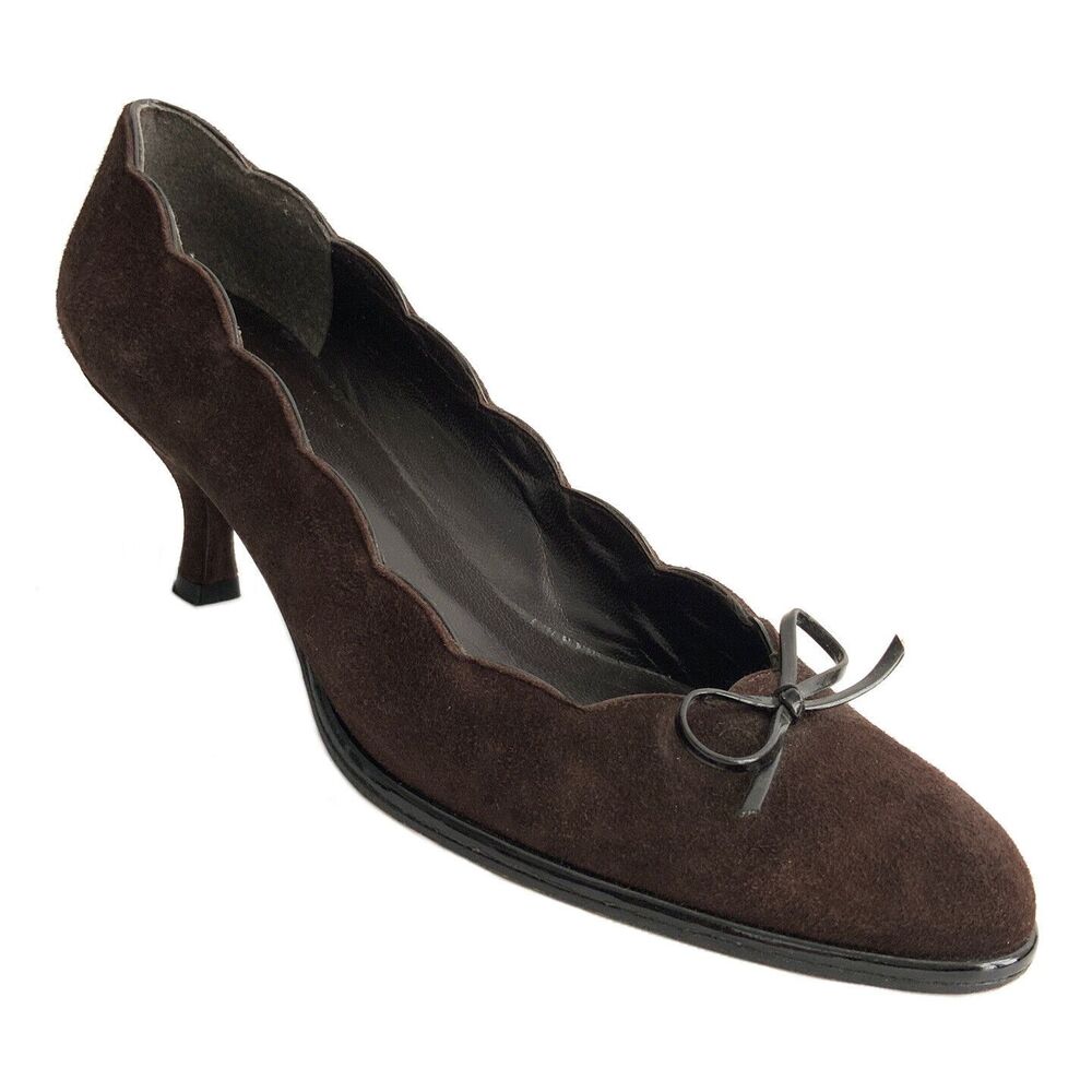 Stuart Weitzman Suede Bow Front Low Heel Pumps Brown 7